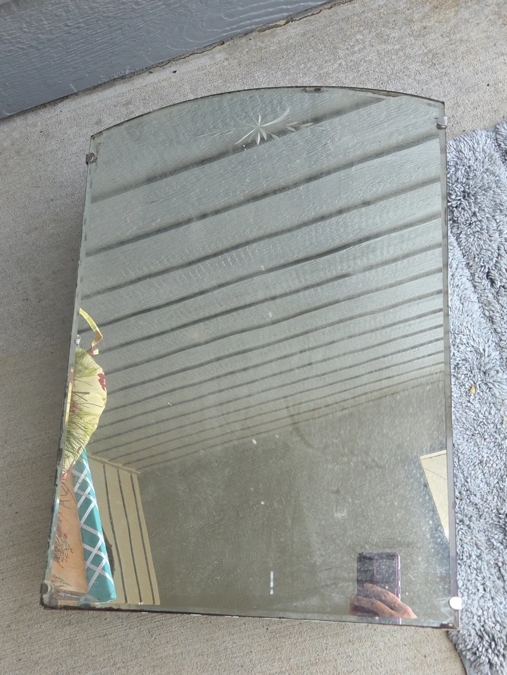 Vintage Silver Wall Mirror with Etched Star Accent Medicine Cabinet